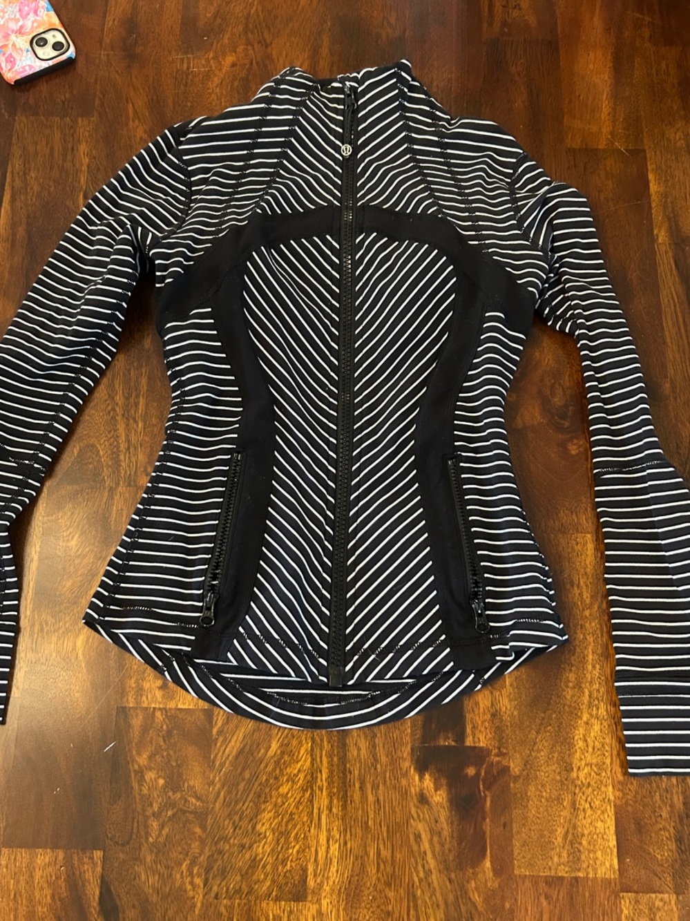 lululemon athletica Black & White Striped Zip-Up Athletic Jacket